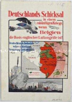 Flugblatt gegen eine befürchtete Invasion der englischen Luftwaffe über Belgien