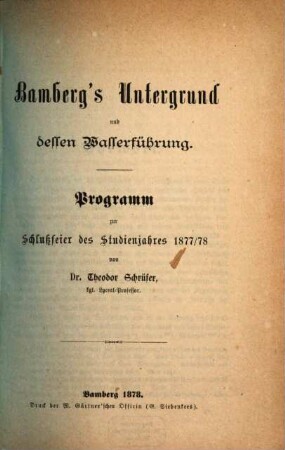 Bamberg's Untergrund und dessen Wasserführung