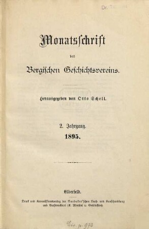 Monatsschrift des Bergischen Geschichtsvereins. 2. 1895