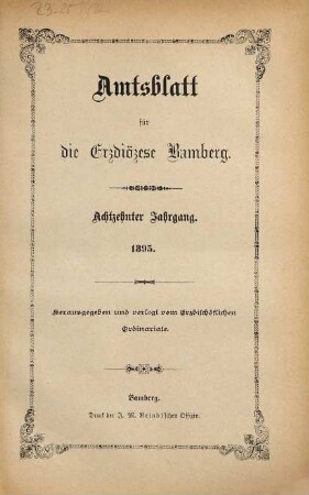 Amtsblatt für die Erzdiözese Bamberg : Amtsbl. des Erzbischöflichen Ordinariats Bamberg. 18. 1895