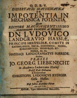 Diss. math. de impotentia in mechanica potentia : cum 2 tab. aen.