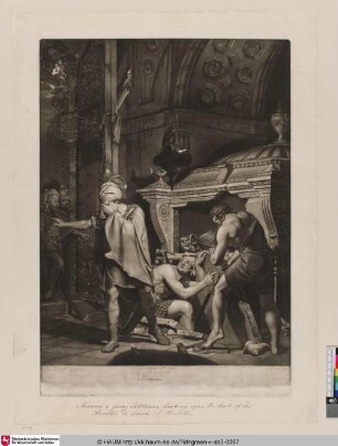 [Miravan, in der Gruft seiner Ahnen, findet statt Schätze Lehren der Weisheit; Miravan breaking open the tomb of his ancestors]