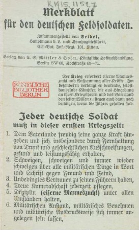Merkblatt für den deutschen Feldsoldaten