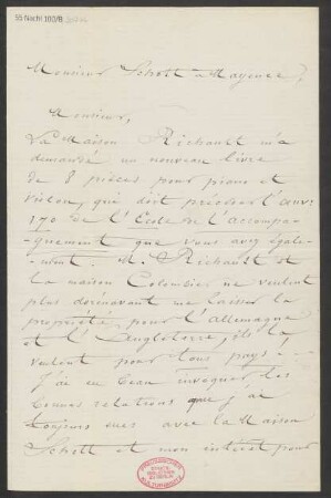 Brief an B. Schott's Söhne : 19.04.1889
