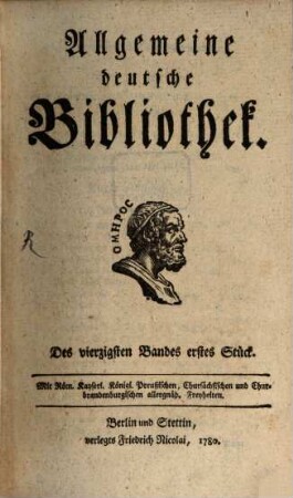 Allgemeine deutsche Bibliothek. 40. 1780