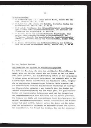 Zum Verhalten der Mädchen im Berufsfindungsprozeß
