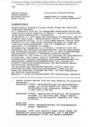 Funktionale Spracherklärung. Bemerkungen zu einem neuen Ansatz in der Sprachwissenschaft