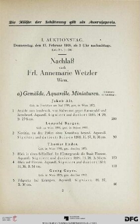 I. Auktionstag: Donnerstag, den 17. Februar 1938, ab 3 Uhr nachmittags (Nr. 1-242)