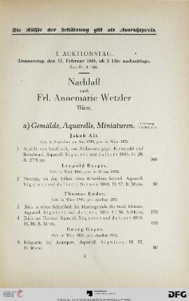 I. Auktionstag: Donnerstag, den 17. Februar 1938, ab 3 Uhr nachmittags (Nr. 1-242)
