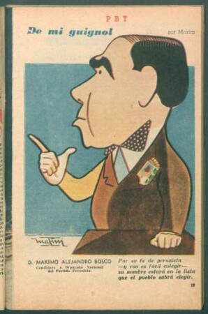D. Maximo Alejandro Bosco, candidato a Diputado Nacional del Partido Peronista - [Caricatura]