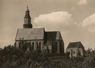 Kamenz, Stadtkirche St. Marien und Katechismuskirche : Blick über das Herrebtal auf die Stadtkirche St. Marien und die Katechismuskirche