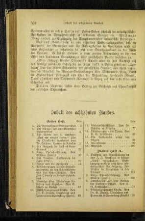 Inhalt des achtzehnten Bandes