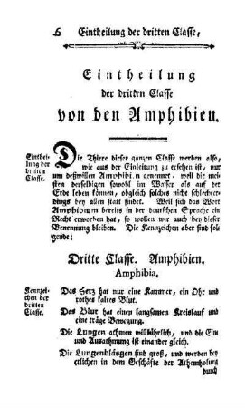 Eintheilung der dritten Classe von den Amphibien