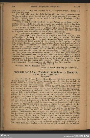 Protokoll der XXVI. Wanderversammlung in Hannover