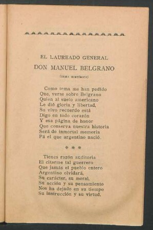 El laureado General Don Manuel Belgrano : (Tema histórico)