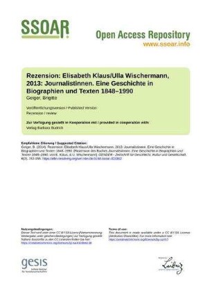 Rezension: Elisabeth Klaus/Ulla Wischermann, 2013: Journalistinnen. Eine Geschichte in Biographien und Texten 1848–1990