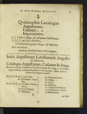 3. Qvintuplex Catalogus Augustorum, Caesarum, & Imperatorum, (1) à Julio Caesare ... [u. a.]