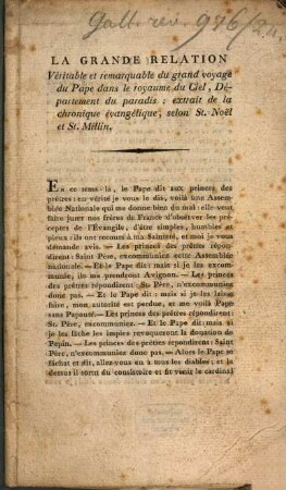 La grande Relation véritable du voyage du pape dans le royaume du Ciel ...