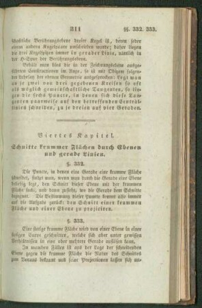 Viertes Kapitel. Schnitte krummer Flächen durch Ebenen und gerade Linien