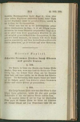 Viertes Kapitel. Schnitte krummer Flächen durch Ebenen und gerade Linien