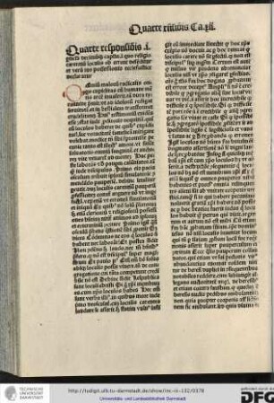 Quarte responsionis in particula decimumque capitulum in quo religio carentium loculis ab errore defenditur et verum ius possessionis ecclesiastice declaratur.