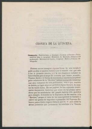 Crónica de la quincena.