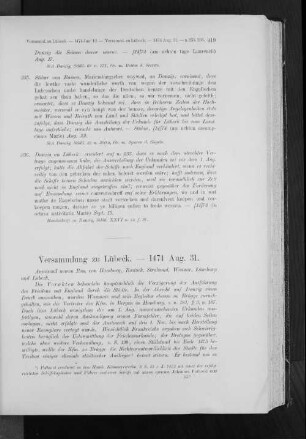 Versammlung zu Lübeck. - 1474 Aug. 31.