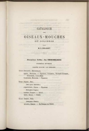 Catalogue Des Oiseaux-Mouches Ou Colibris