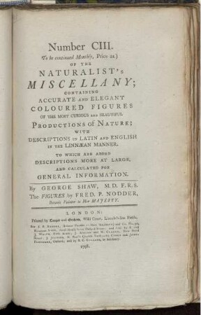 Number CIII. of the Naturalist's Miscellany.