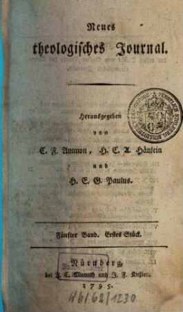 Neues theologisches Journal. 5, 5. 1795