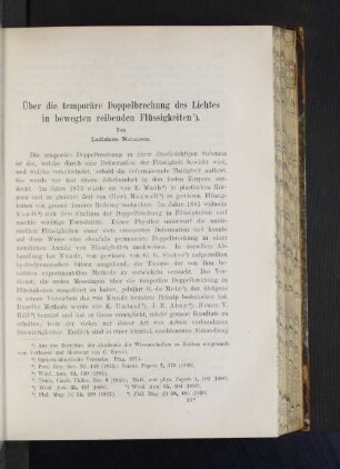 Über die temporäre Doppelbrechung des Lichtes in bewegten reibenden Flüssigkeiten.