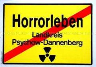 Politisch-satirisches Plakat zum Nuklearstandort Gorleben