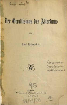 Der Occultismus des Altertums
