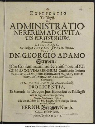 Explicatio Tit. Digest. De Administratione Rerum Ad Civitates Pertinentium