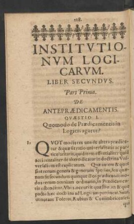 Pars Prima. De Antepraedicamentis.