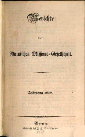 Berichte der Rheinischen Missionsgesellschaft. 1859, 1859