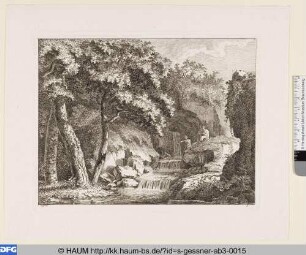 Zwei ruhende Hirten auf einem Fels am Wasserfall