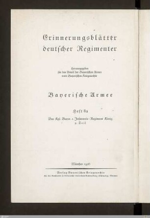 Titelblatt der Reihe - Erinnerungsblätter deutscher Regimenter
