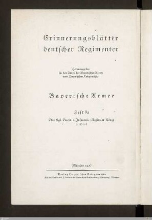 Titelblatt der Reihe - Erinnerungsblätter deutscher Regimenter