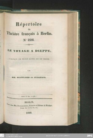 Le Voyage à Dieppe : comédie en trois actes et en prose