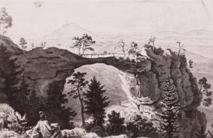 Prebischtor in der Böhmischen Schweiz : Richter, Adrian Ludwig (1803-1884): Prebischtor in der Böhmischen Schweiz. Zeichnung Bleistift, Sepia. spätestens 1840. Dresden: Kupoferstich-Kabinett C1980/888