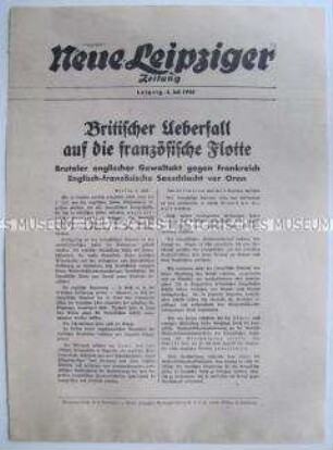 Extrablatt der "Neuen Leipziger Zeitung" zu einem Angriff der britischen Luftwaffe auf die französische Flotte