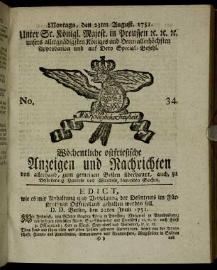 No. 34. Montags, den 23ten August, 1751.