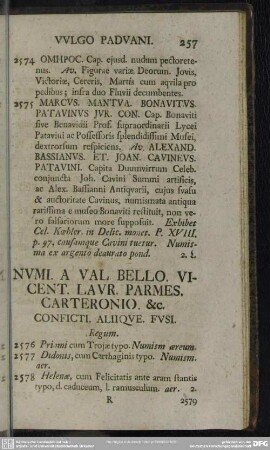 Numi. A Val Bello. Vicent. Laur. Parmes. Carteronio. &c. Conficti. Aliique. Fusi
