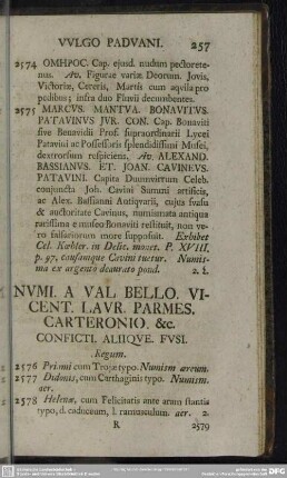 Numi. A Val Bello. Vicent. Laur. Parmes. Carteronio. &c. Conficti. Aliique. Fusi