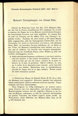 Mulsant's Untergattungen von Cetonia Fabr.