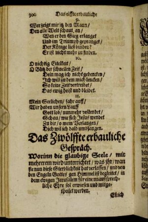 Das Zwölffte erbauliche Gespräch. Worinn die glaubige Seele/ mit mehrerem wird unterrichtet [...]