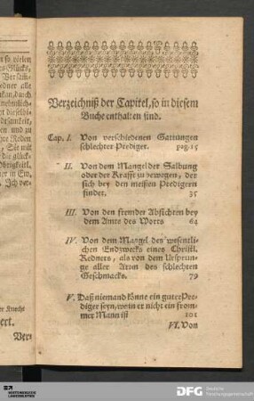 Verzeichniß der Capitel, so in diesem Buche enthalten sind.