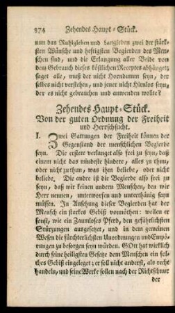 Zehendes Haupt-Stück. Von der guten Ordnung der Freiheit und Herrschsucht
