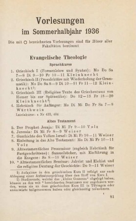 81-112, Vorlesungen im Sommerhalbjahr 1936